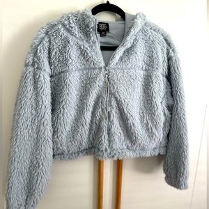Light blue BDG cropped full zip furry hoodie size SMALL